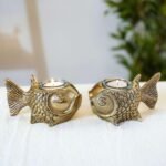 Metal Fish Aluminum Figurine with Votive Good Luck and Success | Candle Holder for Home Decor Tabletop Living Room