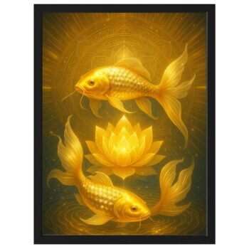 Golden Vastu Fish Wall Painting - Two Koi Fish Feng Shui Art for Positive Energy